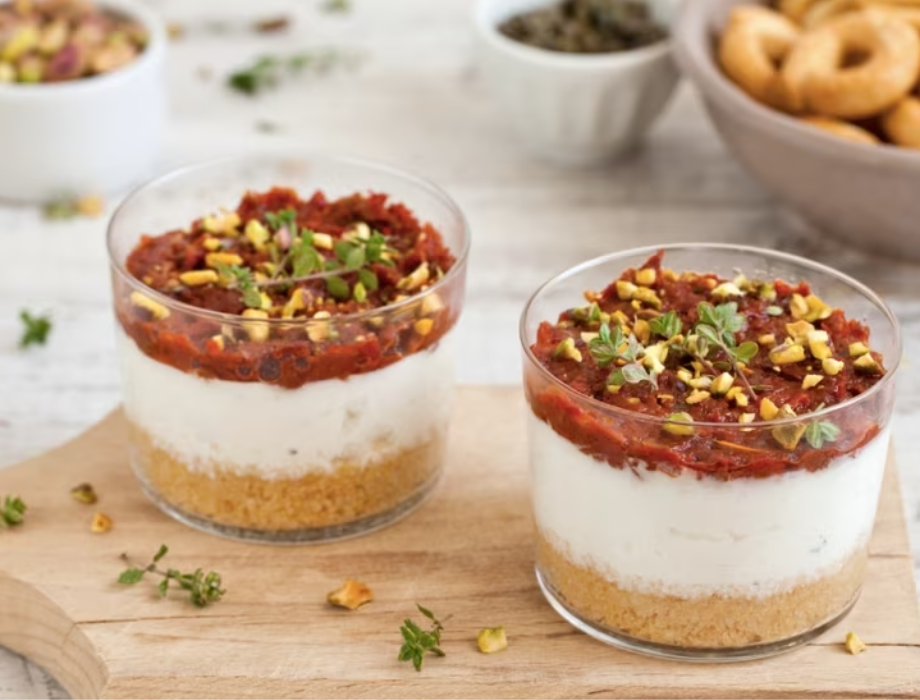 Savory cheesecake with dried cherry tomatoes and Taggiasca olives