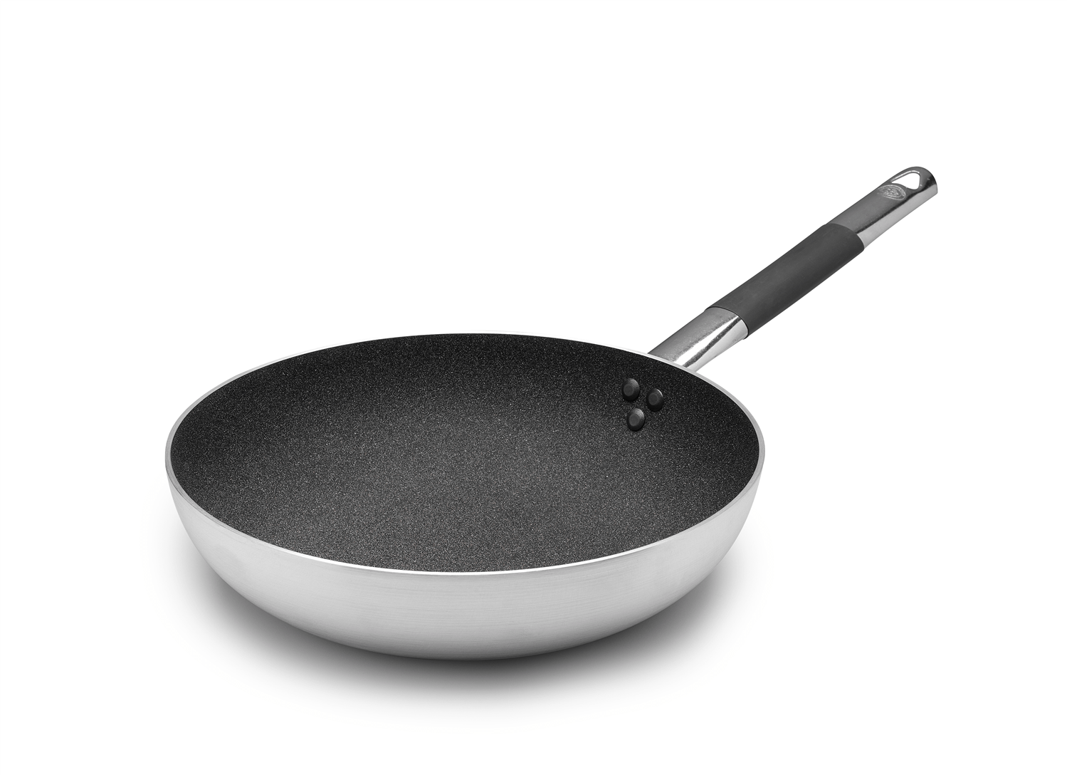 High Flared Shark Skin frying pan in 3mm non-stick aluminum with “cool” handle, diam. 24cm
