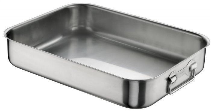 Teglia rettangolare in acciaio inox con maniglie di Pintinox, dim.35x25cm