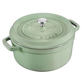 Casseruola tonda in ghisa per induzione colore salvia con maniglie e  coperchio, diam. 28cm