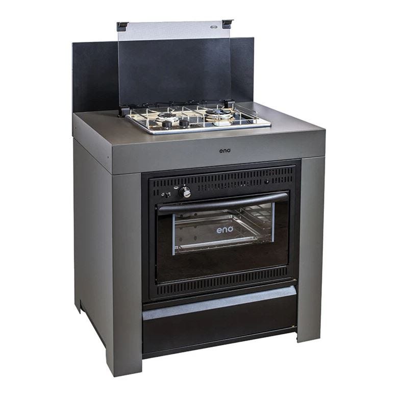 Dark gray combined module with gas stove and Enò oven